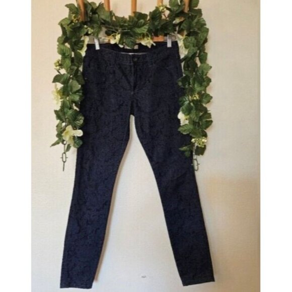 Banana Republic Velvet Skinny Jeans 27L Navy Floral Pants Soft Stretch - Picture 3 of 16